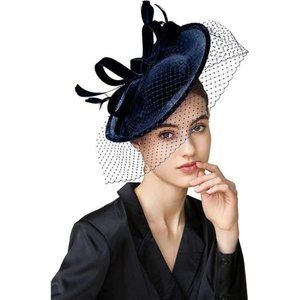 Fascinator Navy Blue Velvet Birdcage Veil